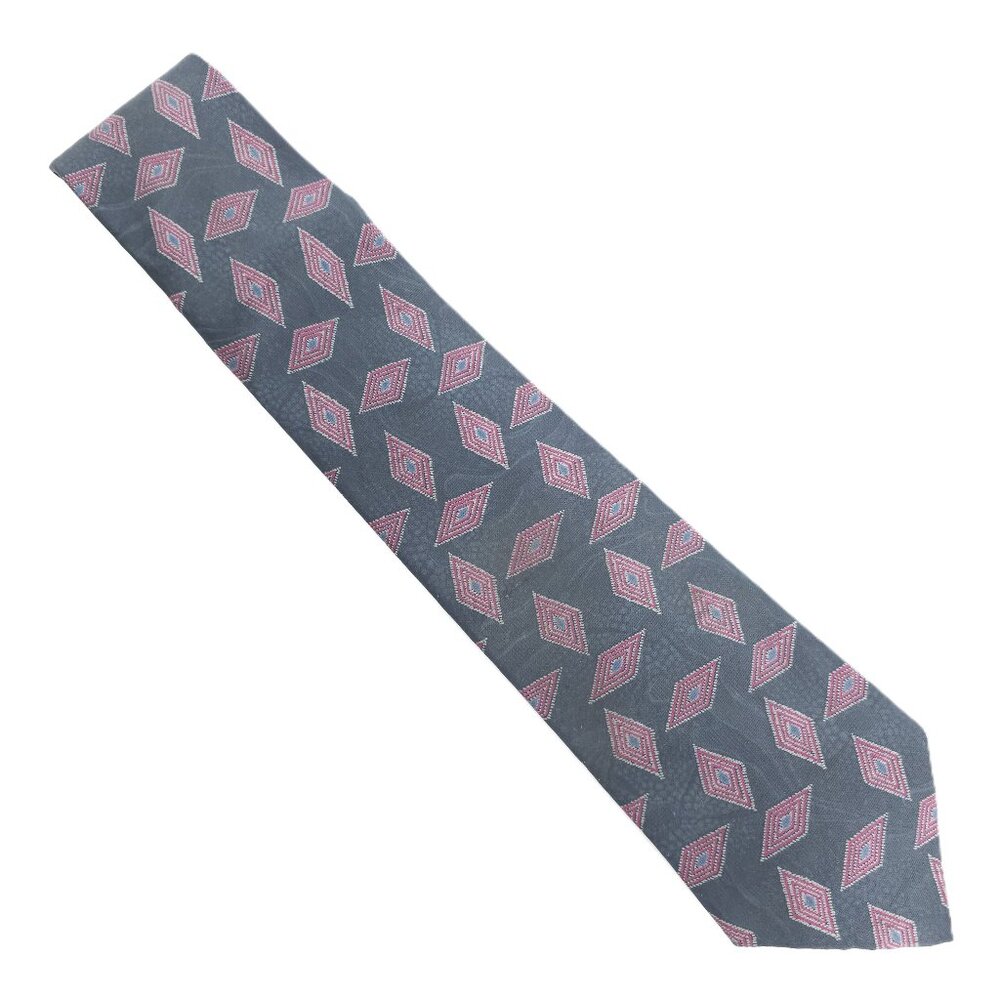 Envoy Men Necktie All Silk Geometric Black Red Gray Size 57x3.5 - NWOT